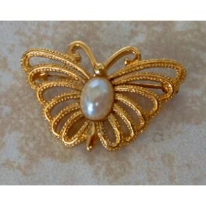 Vintage Monet Gold Pearl Butterfly Pin